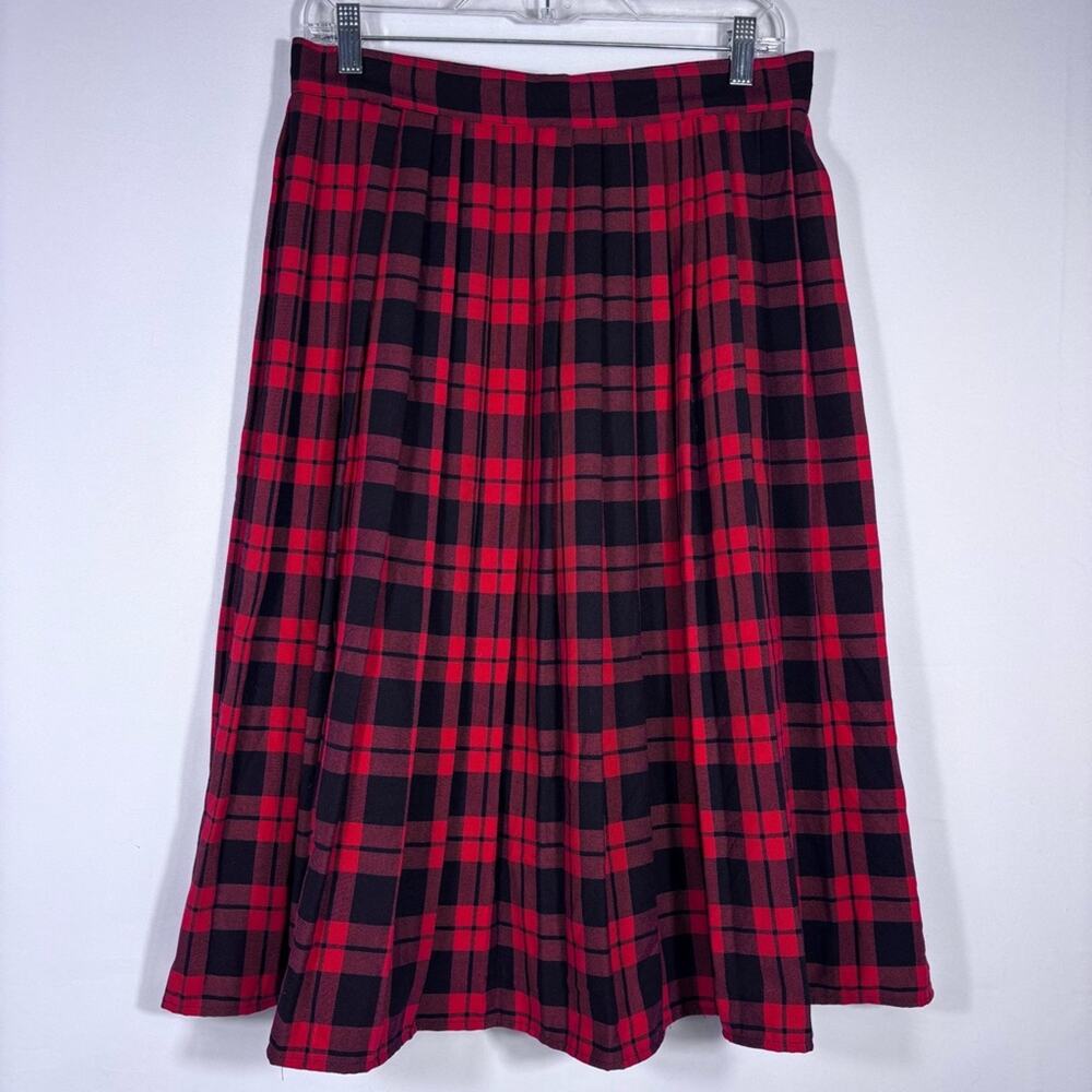 NWT Vintage Christy Girl Red & Black Plaid Pleated A-Line Skirt Size Small 1175